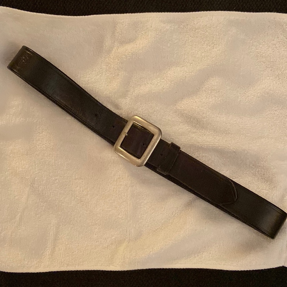 black leather belt with silver square buckle size medium